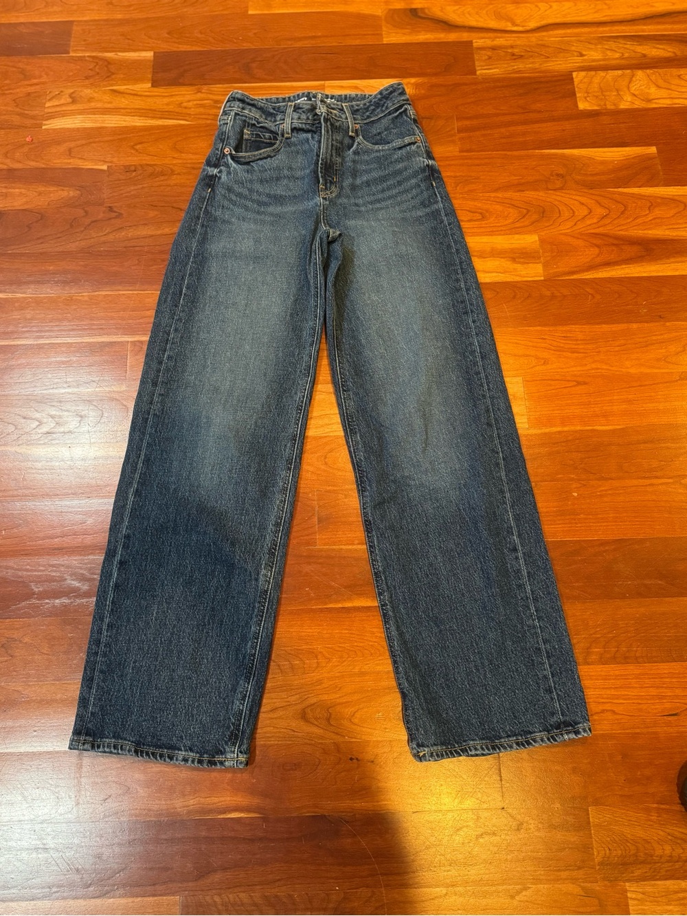 Old Navy Dark Blue Extra High-Waisted Sky-Hi Wide Leg Jeans, Size 00